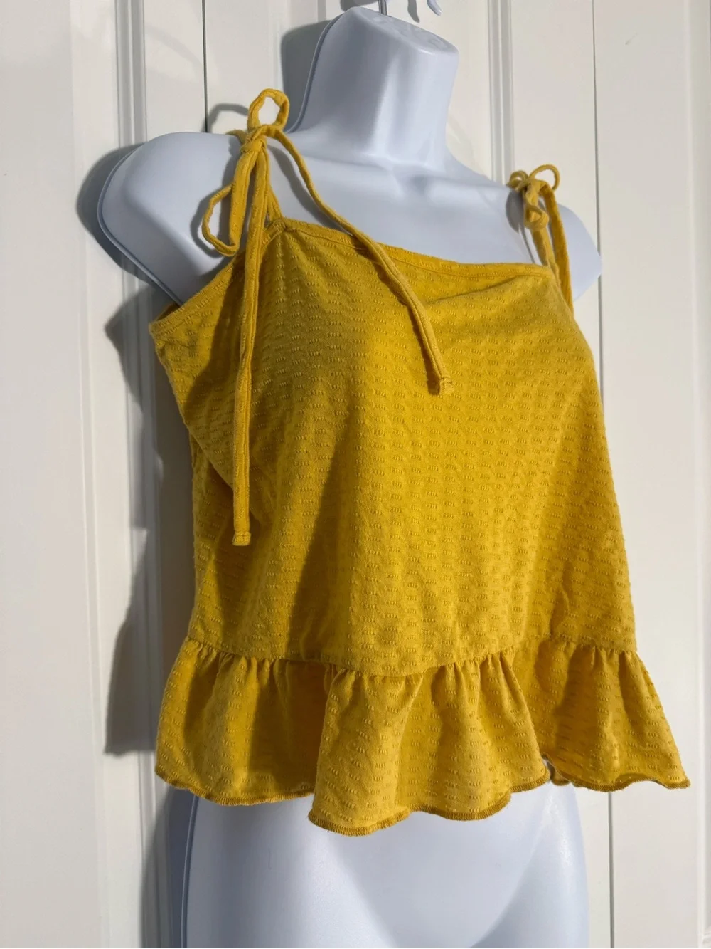 Billabong Mustard Tie-Shoulder Ruffle Tank